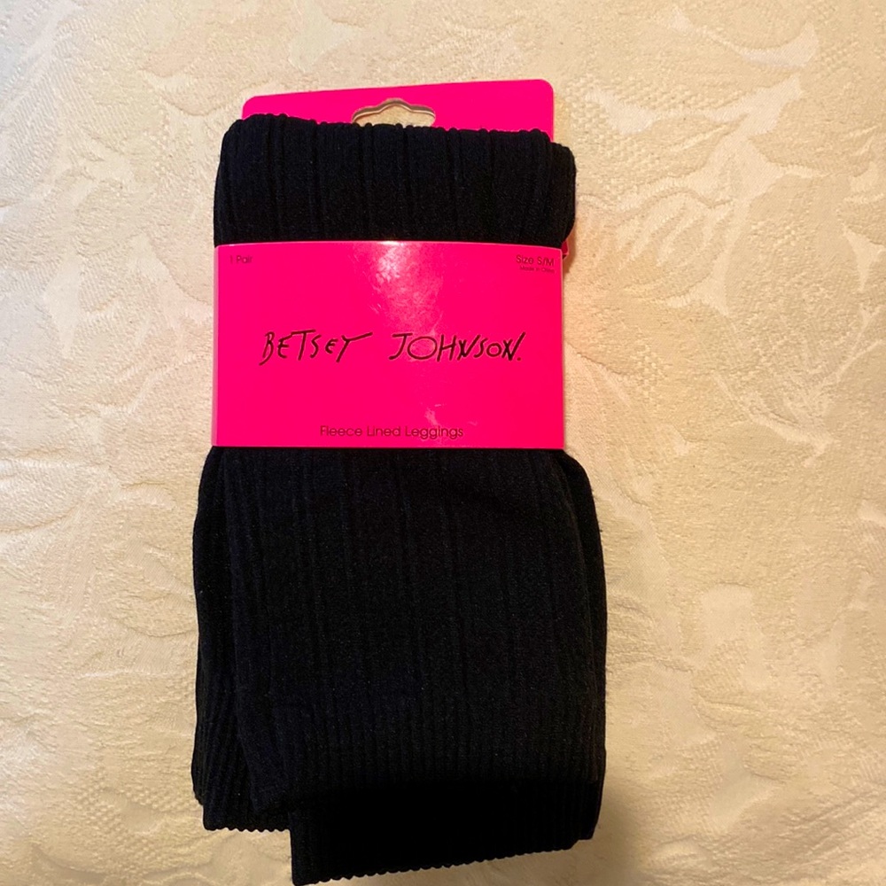 New with tags Betsey Johnson Fleece Lined Leggings!  Size S/M  Black ribbed!